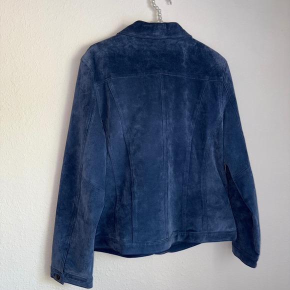 Fabio Blue Suede Trucker Jacket Womens Size large - Picture 3 of 9